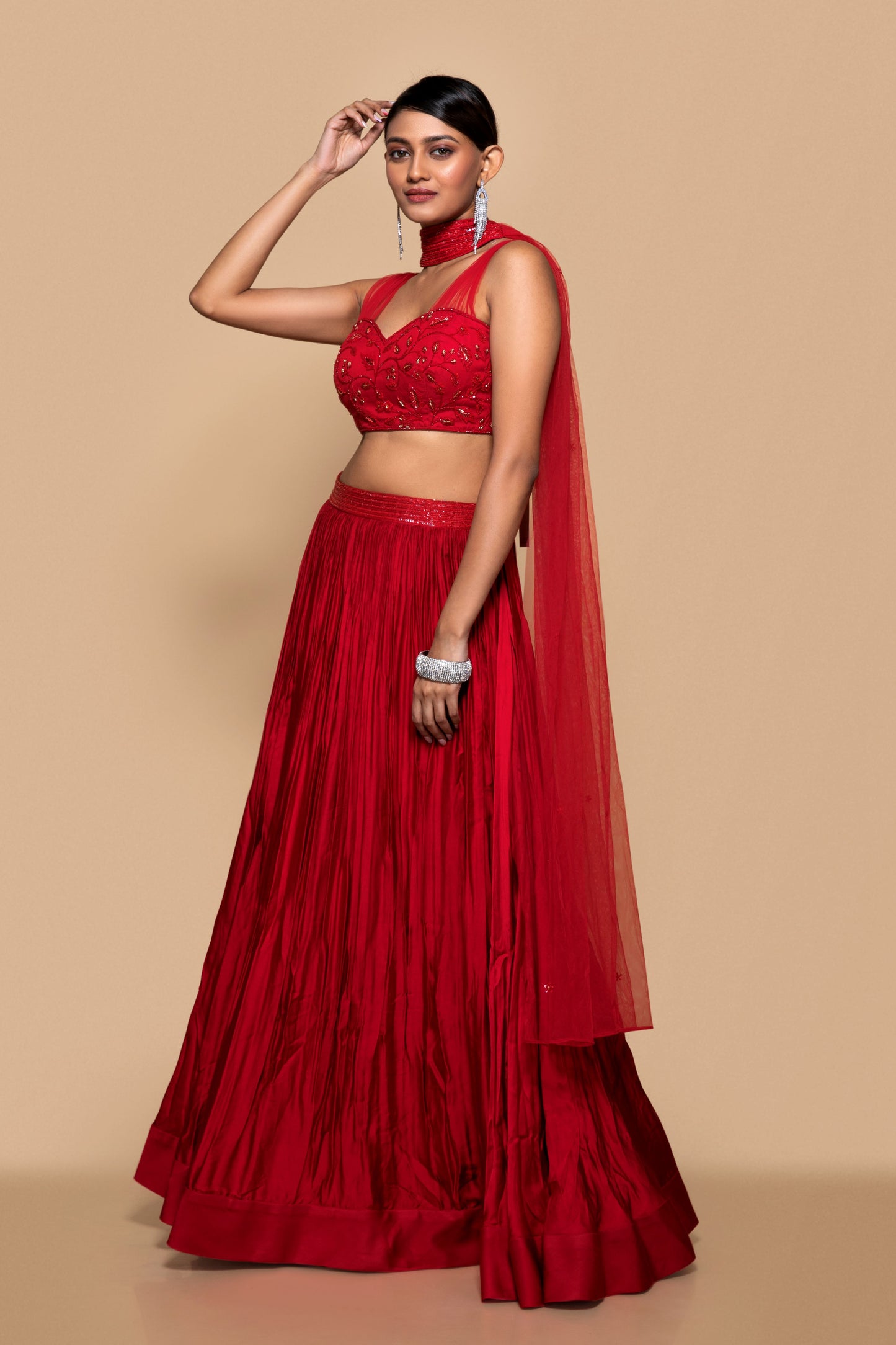 Red Lehenga Set With Choker Dupatta