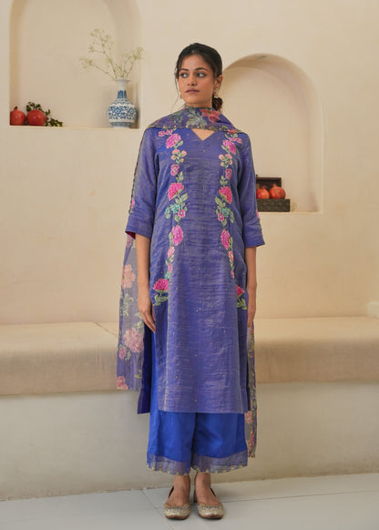 Rehaab Tissue Kurta Set - Purple - With Dupatta