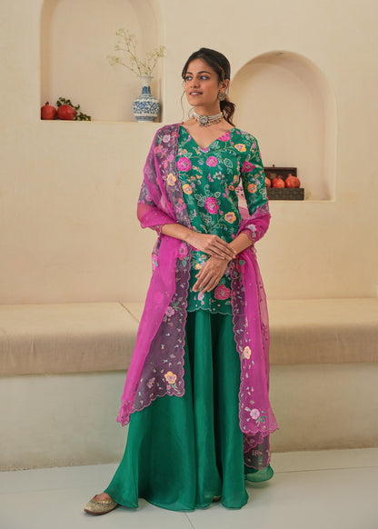 Seri Kurta Lehenga Set - Emerald Green - With Dupatta