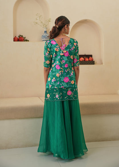 Seri Kurta Lehenga Set - Emerald Green - With Dupatta