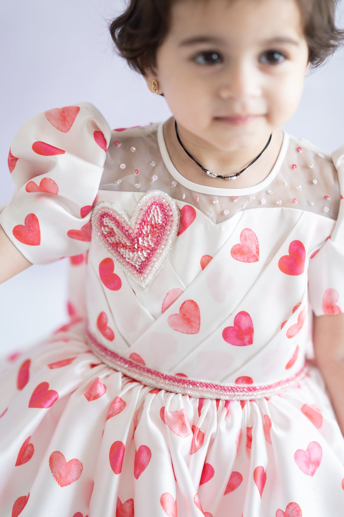 Heart Printed Soft Satin Flared Dress