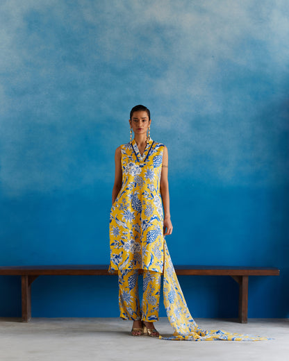 Yellow Pineapple  Kurta And Pants Co-Ord