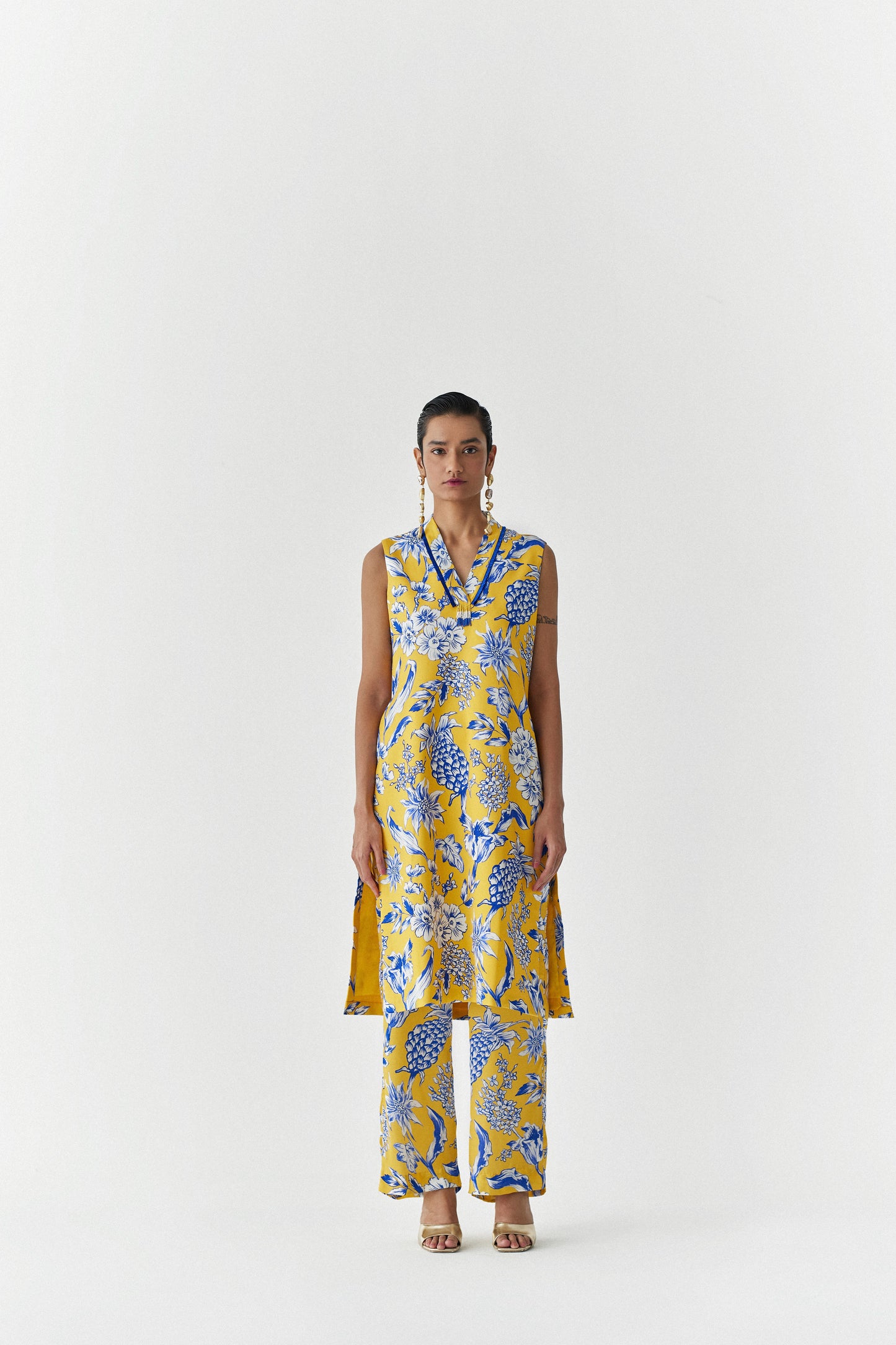 Yellow Pineapple  Kurta And Pants Co-Ord