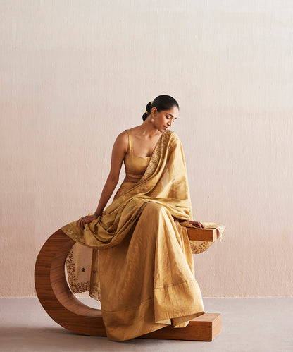 Mastani Handloom Gold Tissue Blouse With Skirt And Tissue Dupatta