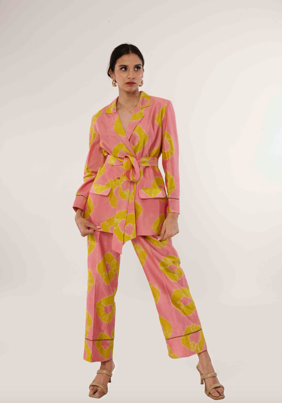 Pink Yellow Lawn Pantsuit