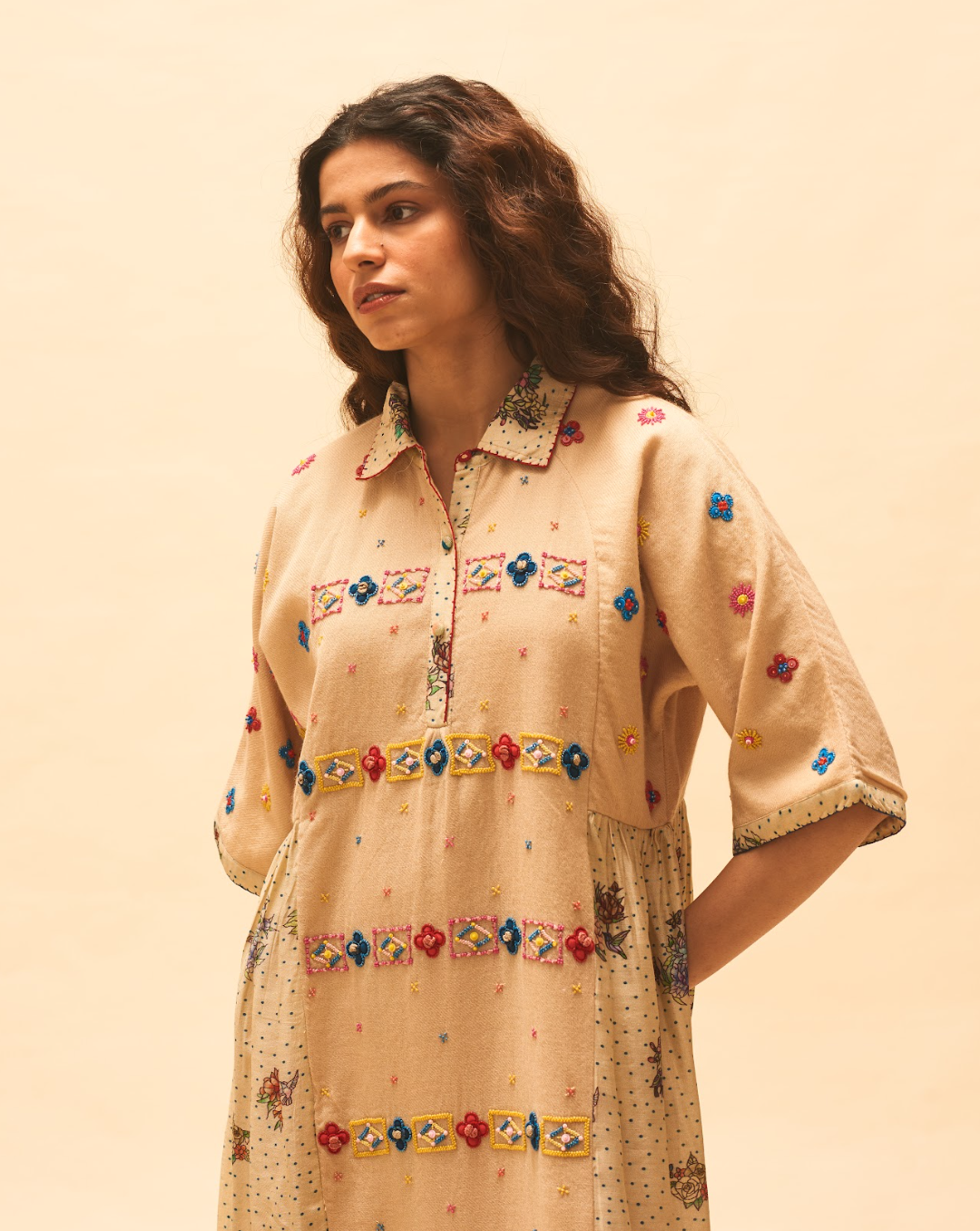 Sand Embroidered Dress