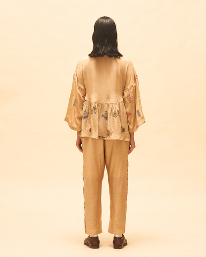 Sand Gathered Shirt With Sand Panelled Pant
