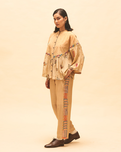 Sand Gathered Shirt With Sand Panelled Pant