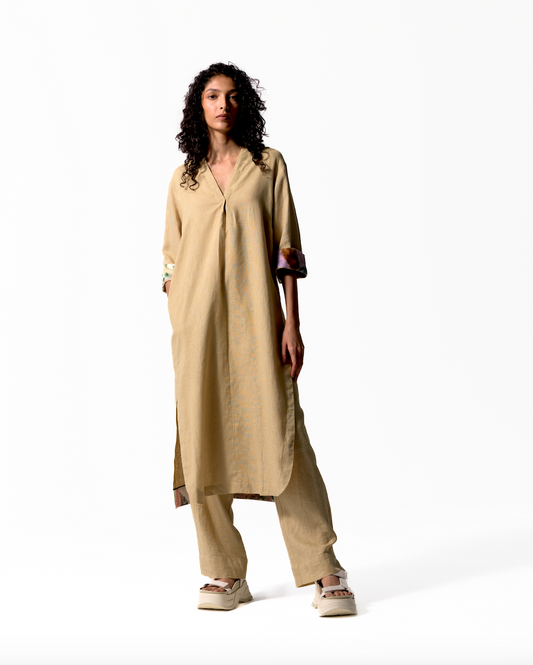 Yellow V- Neck Kurta