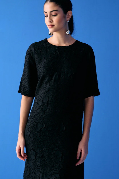 Black Flower Textured Dress