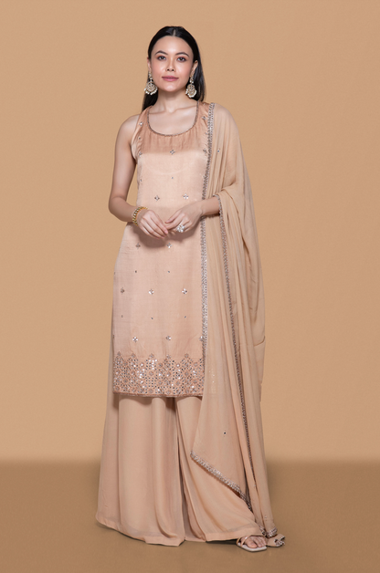 Fawn Kurta Set With Exquisite Embroidery