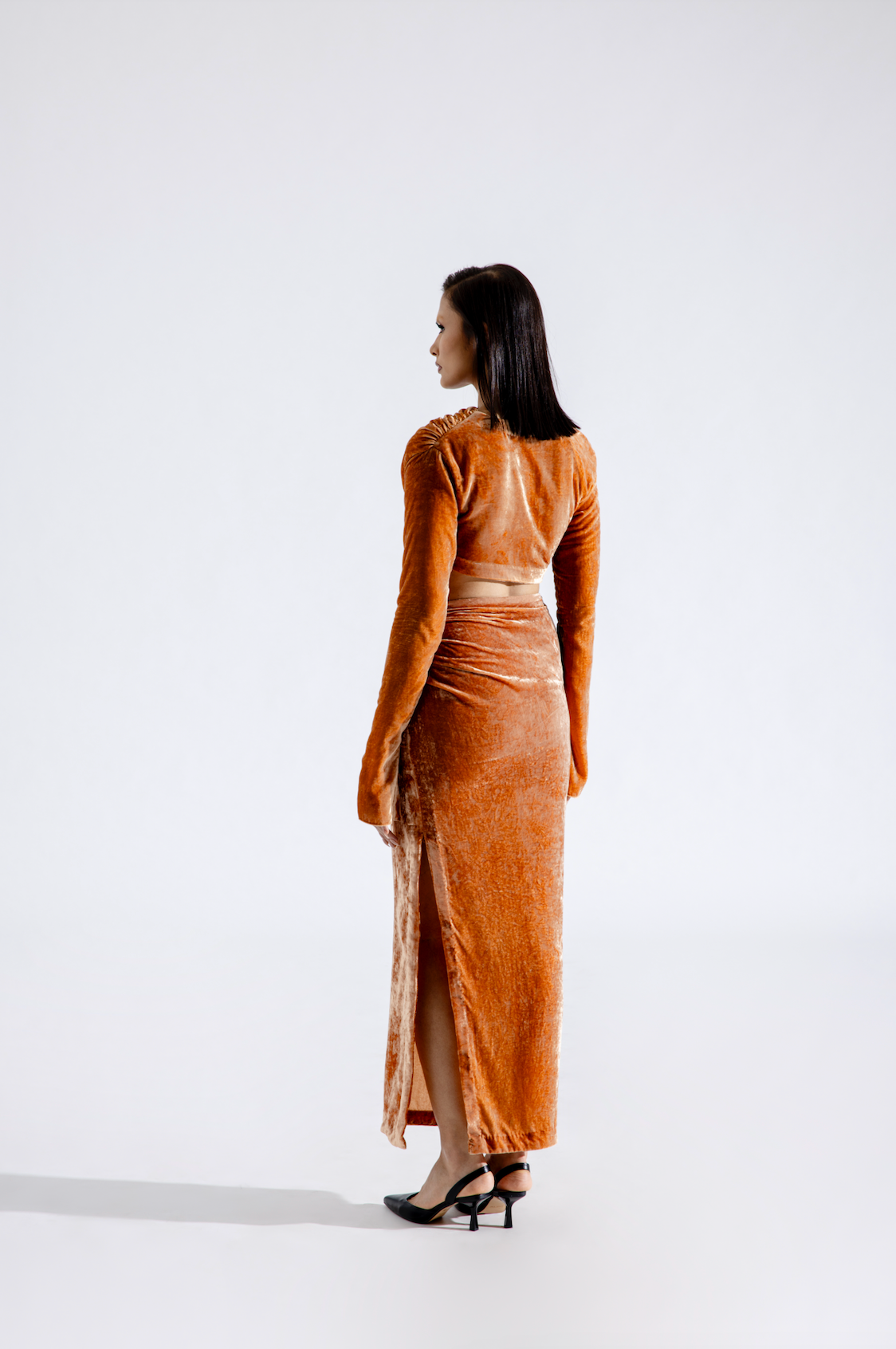 Clara Silk Velvet Skirt In Caramel