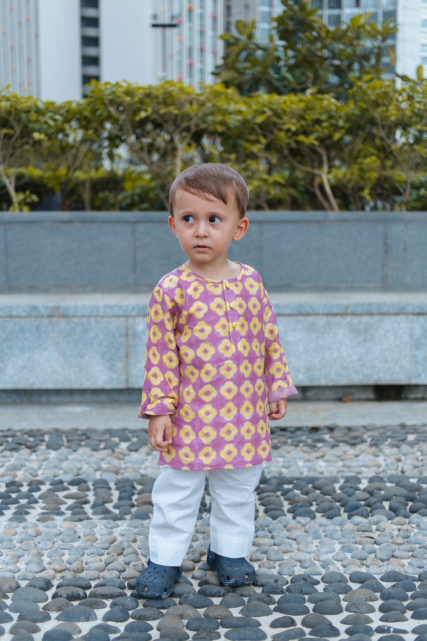 Chanderi Kurta Pyjama Set | Hand-Block Printed- Lucky Clover Purple