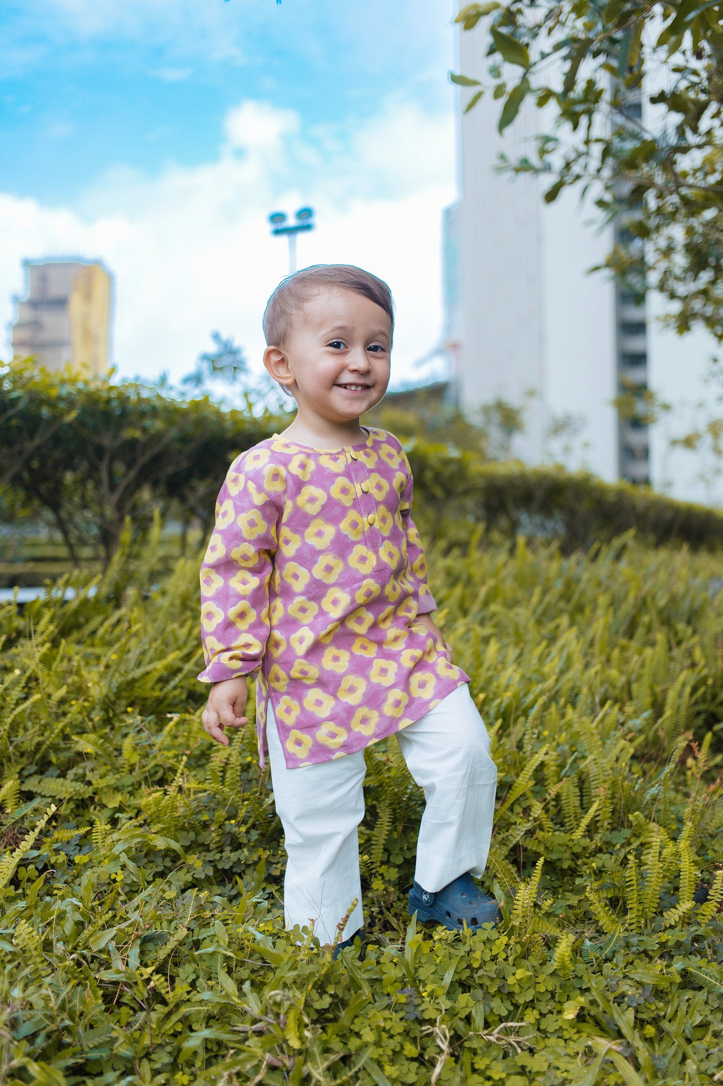 Chanderi Kurta Pyjama Set | Hand-Block Printed- Lucky Clover Purple