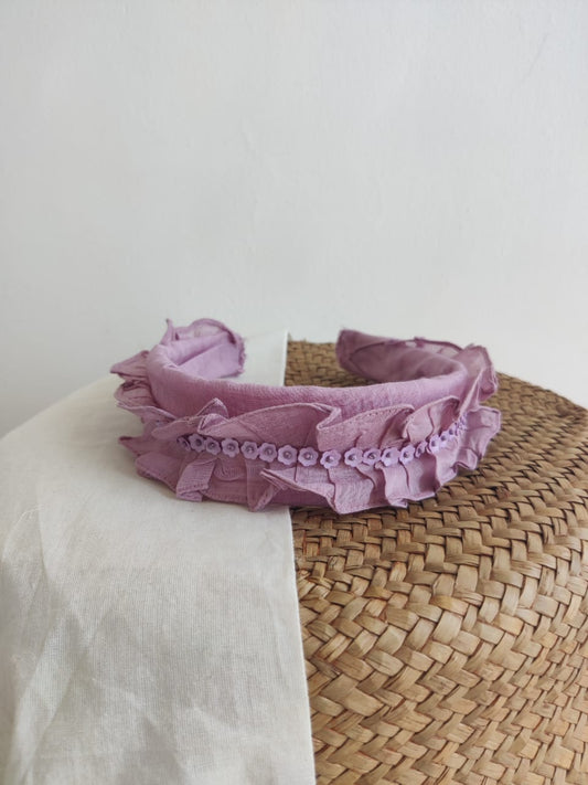 Lavender Embroidered Ruffled Hairband