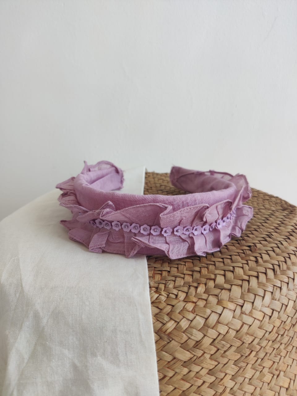 Lavender Embroidered Ruffled Hairband