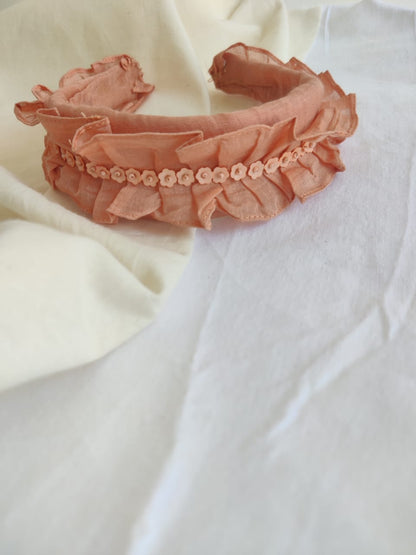 Peach Embroidered Ruffled Hairband