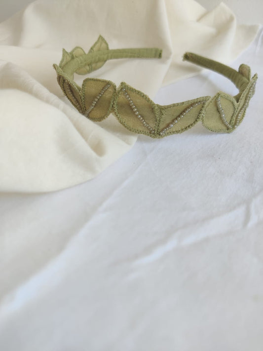 Green Leaf Embroidered Hairband