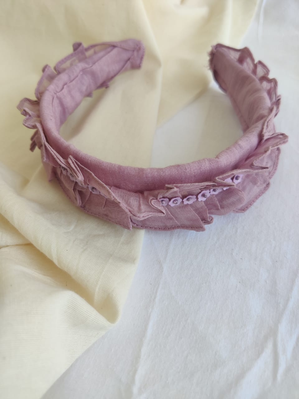 Lavender Embroidered Ruffled Hairband