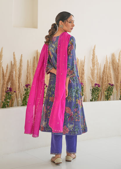 Fiza Tissue Kurta Sets - Purple - With Dupatta