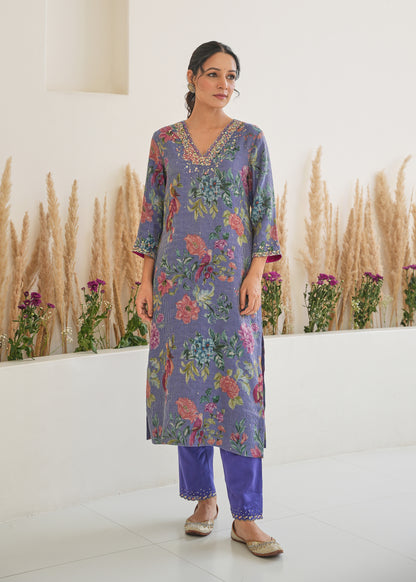 Fiza Stripe Kurta Sets - Purple - With Dupatta