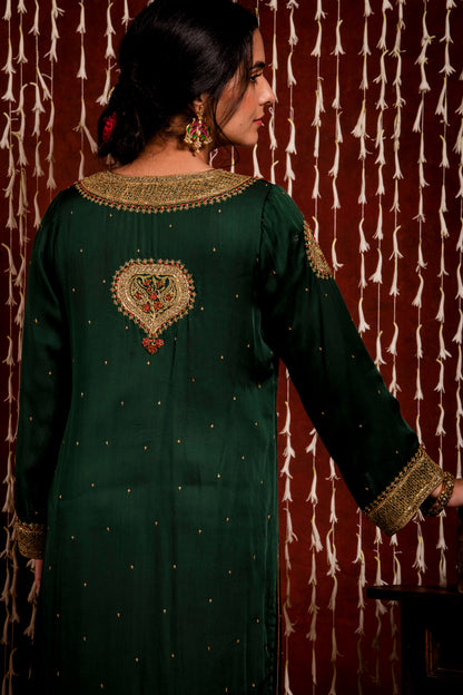 Silk Forest Green Kurta Set