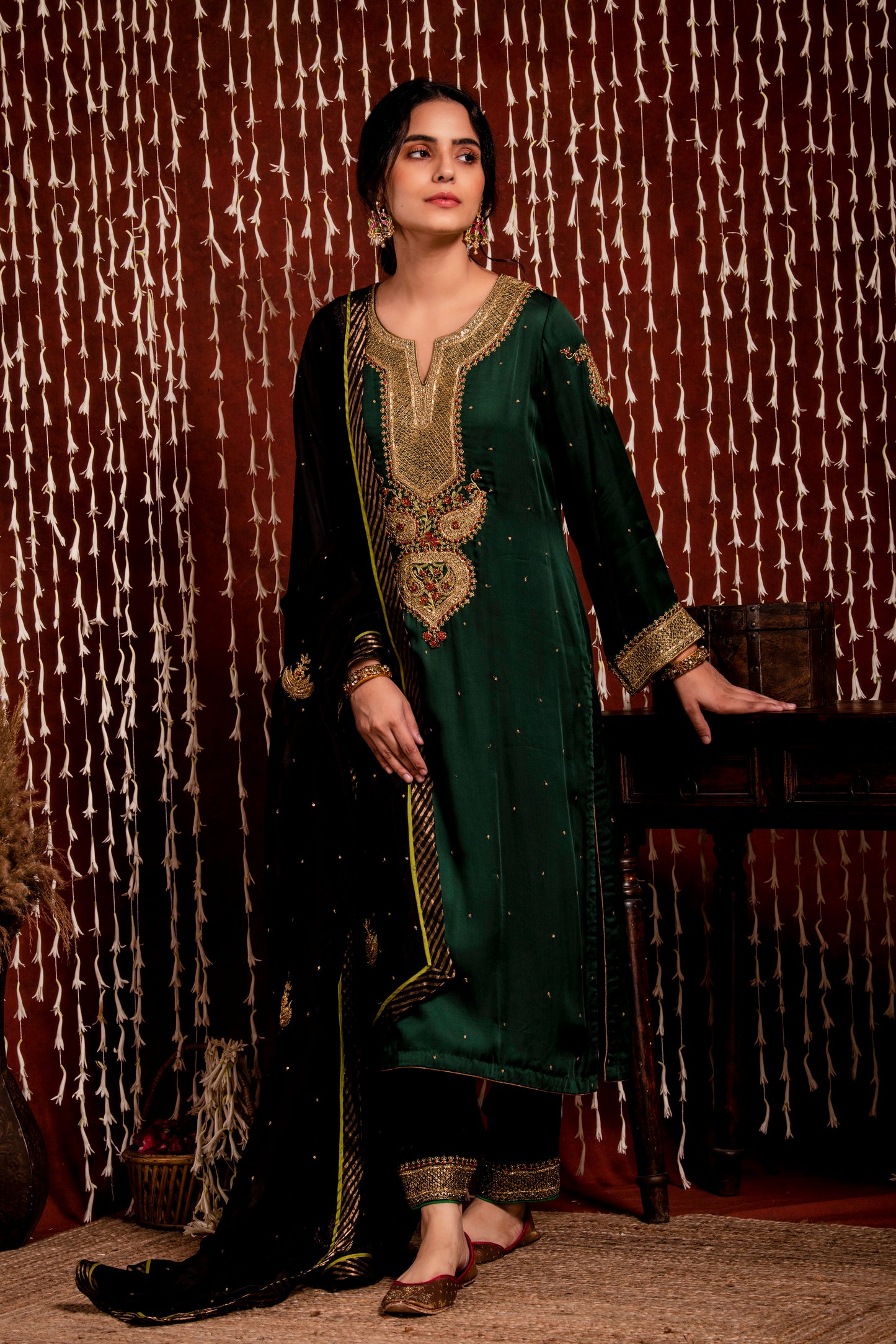 Silk Forest Green Kurta Set