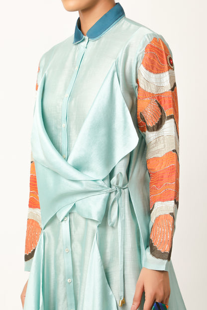 Draped Shirts With Fish Detail On The Sleeves + Inner Slip + Pants
