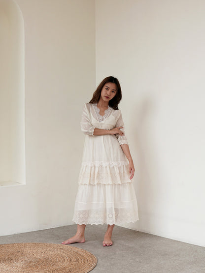 Marble Midi Lace Dress - White