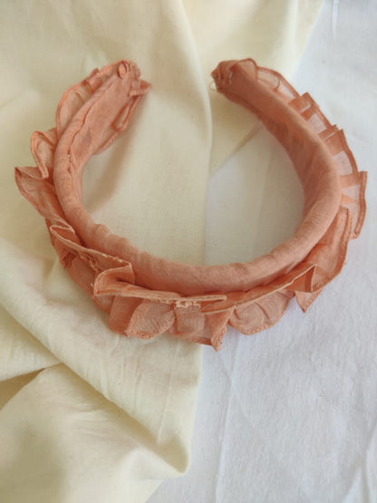 Peach Embroidered Ruffled Hairband