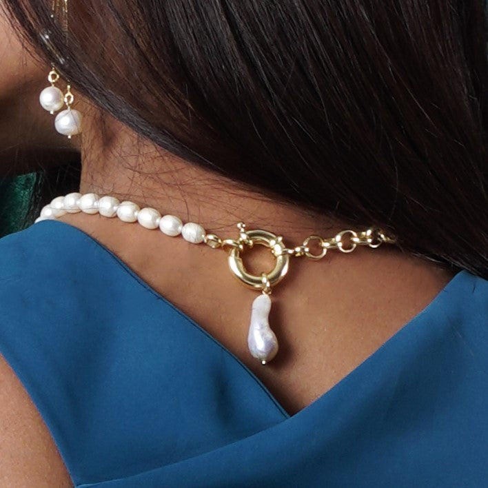 Half Pearl Half Chain Necklace