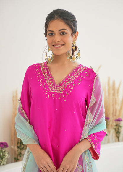 Feeha Sharara Set - Magenta - With Dupatta