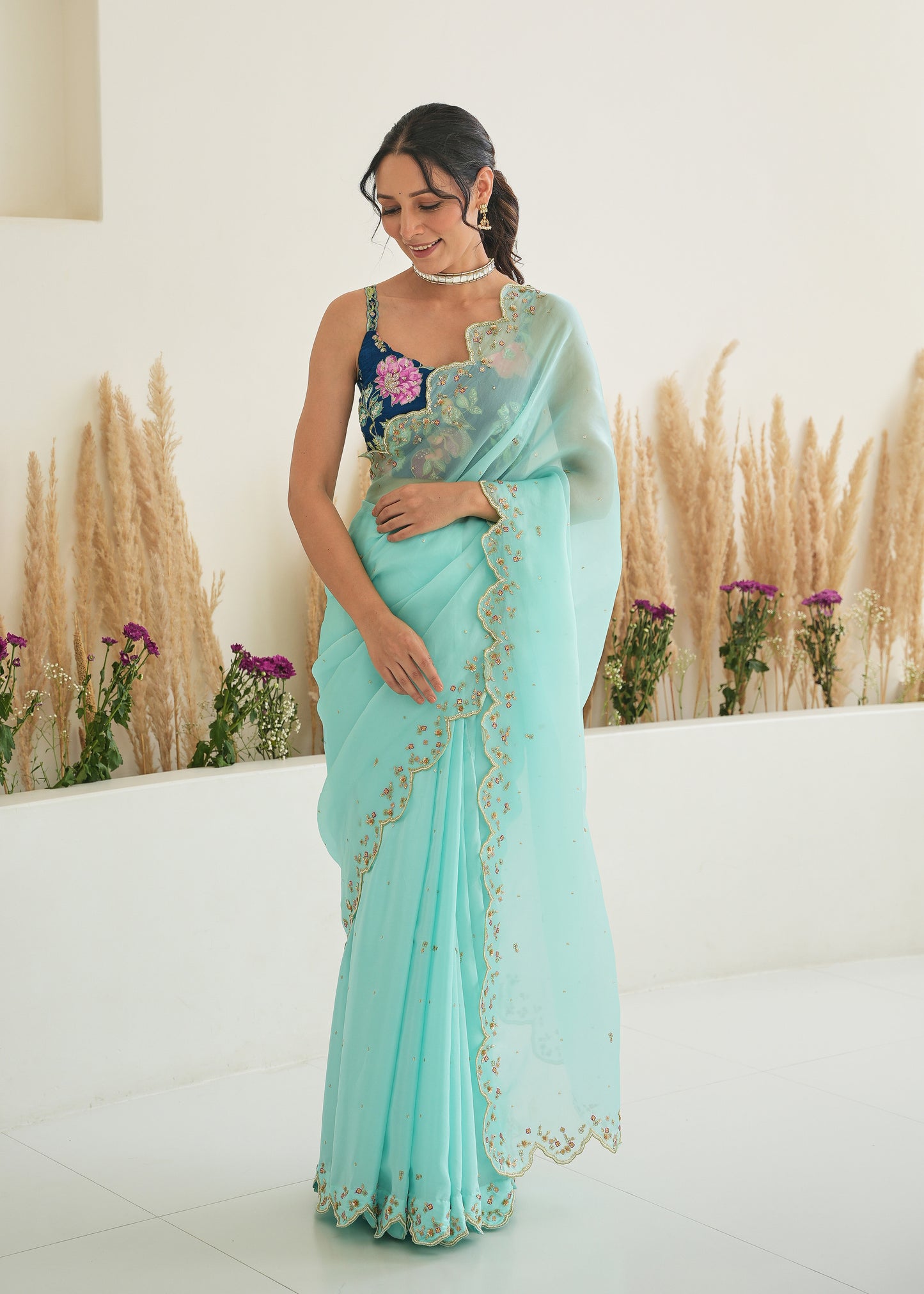 Nargis Saree Fiza Blouse - Aqua Blue