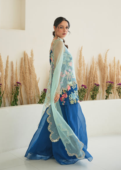 Fiza Sharara Set - Pebble Blue - With Dupatta