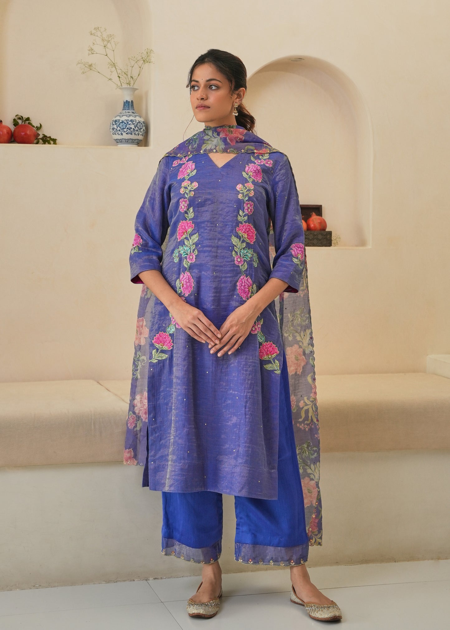 Rehaab Tissue Kurta Set - Purple - With Dupatta