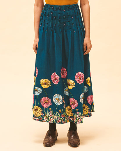 Indigo Floral Maxi Skirt