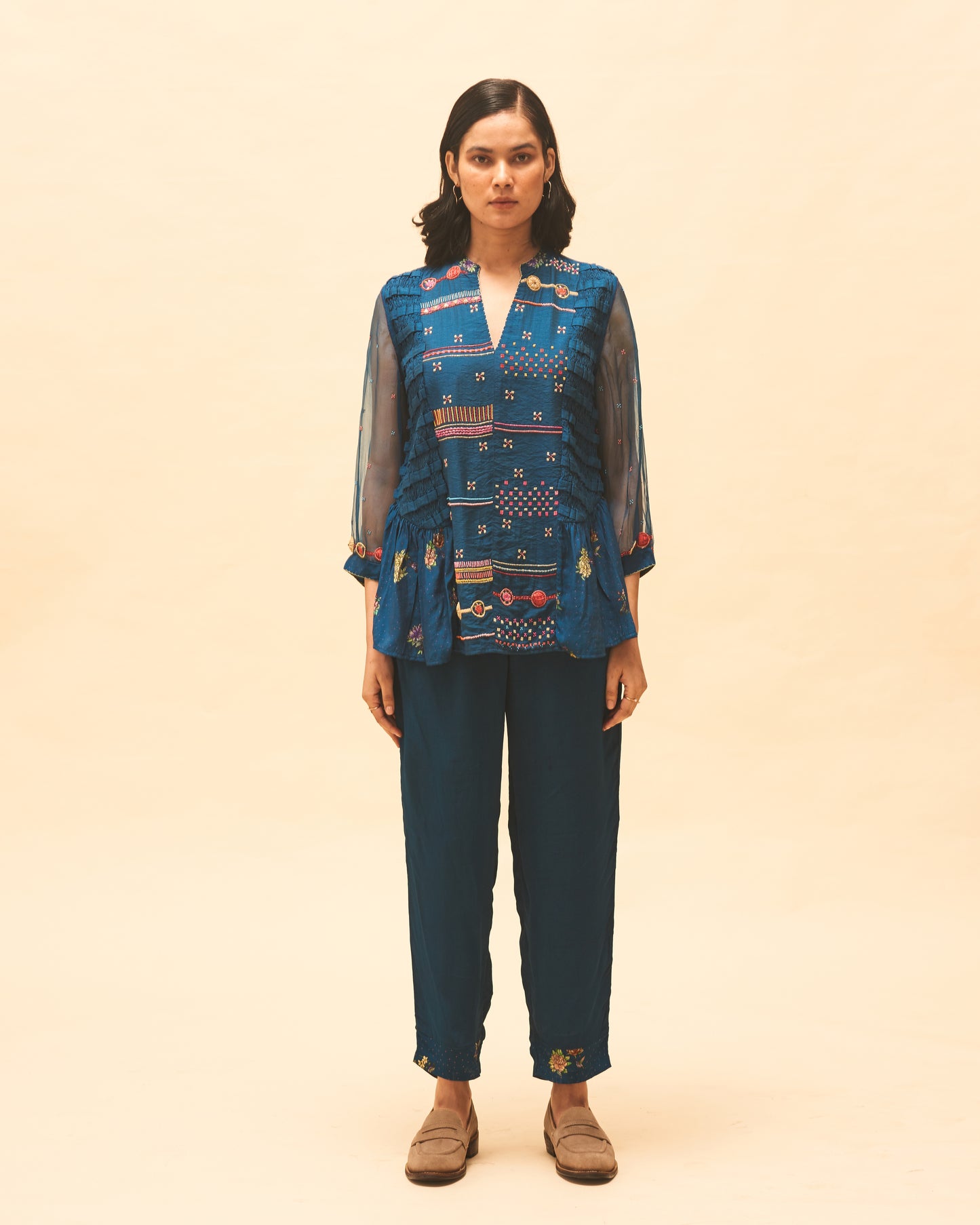 Indigo Embroidered Top