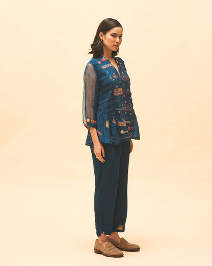 Indigo Embroidered Top With Pants