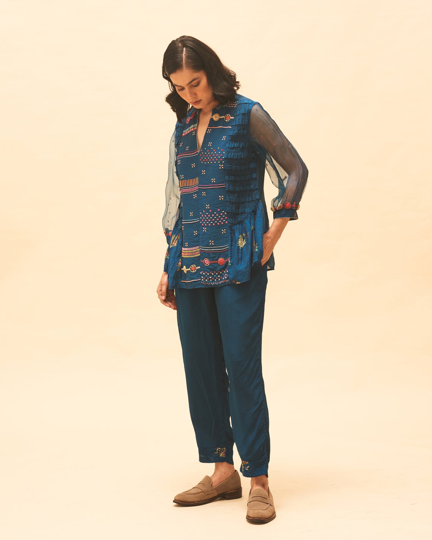 Indigo Embroidered Top