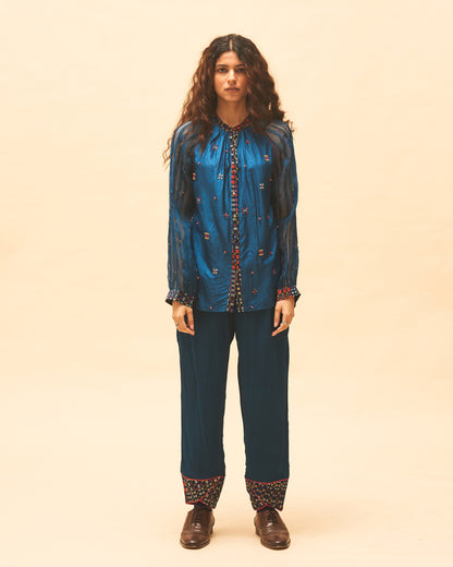 Indigo Floral Shirts With Cuffed Pants