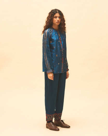 Indigo Floral Shirts With Cuffed Pants