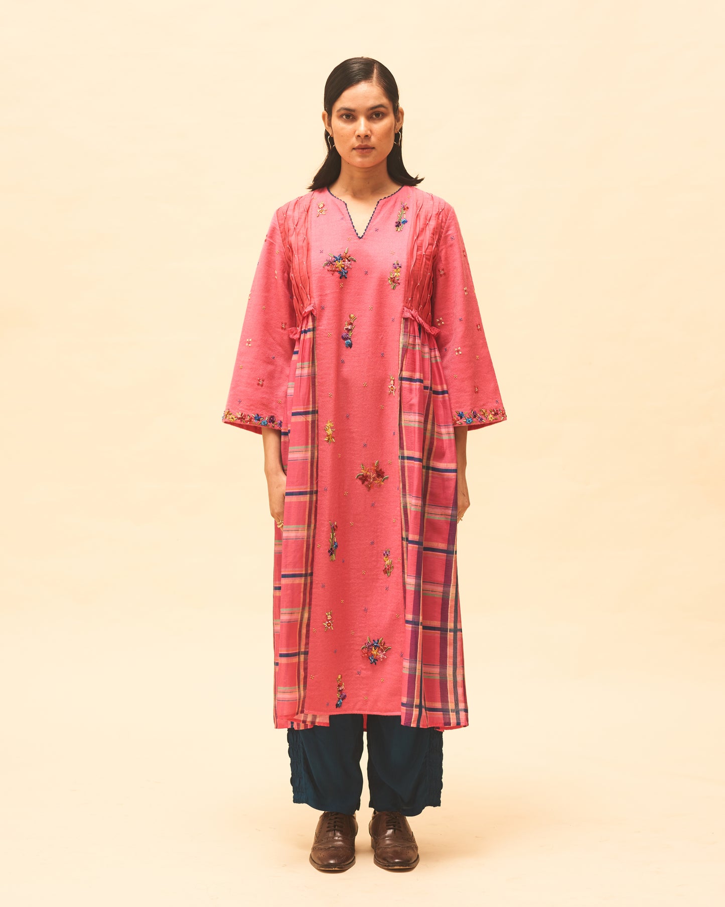 Fuchsia Gathered Tunic With Indigo Panelled Pants