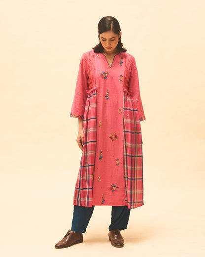 Fuchsia Gathered Tunic With Indigo Panelled Pants