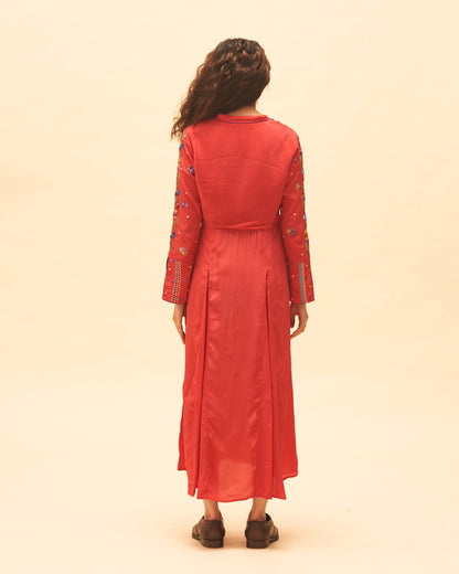 Crimson Pleated Dress