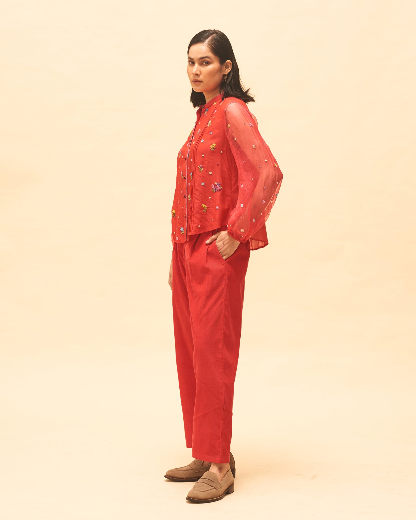 Crimson Embroidered Shirt