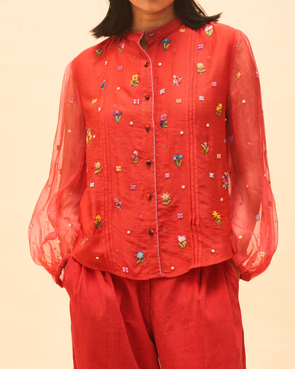 Crimson Embroidered Shirt